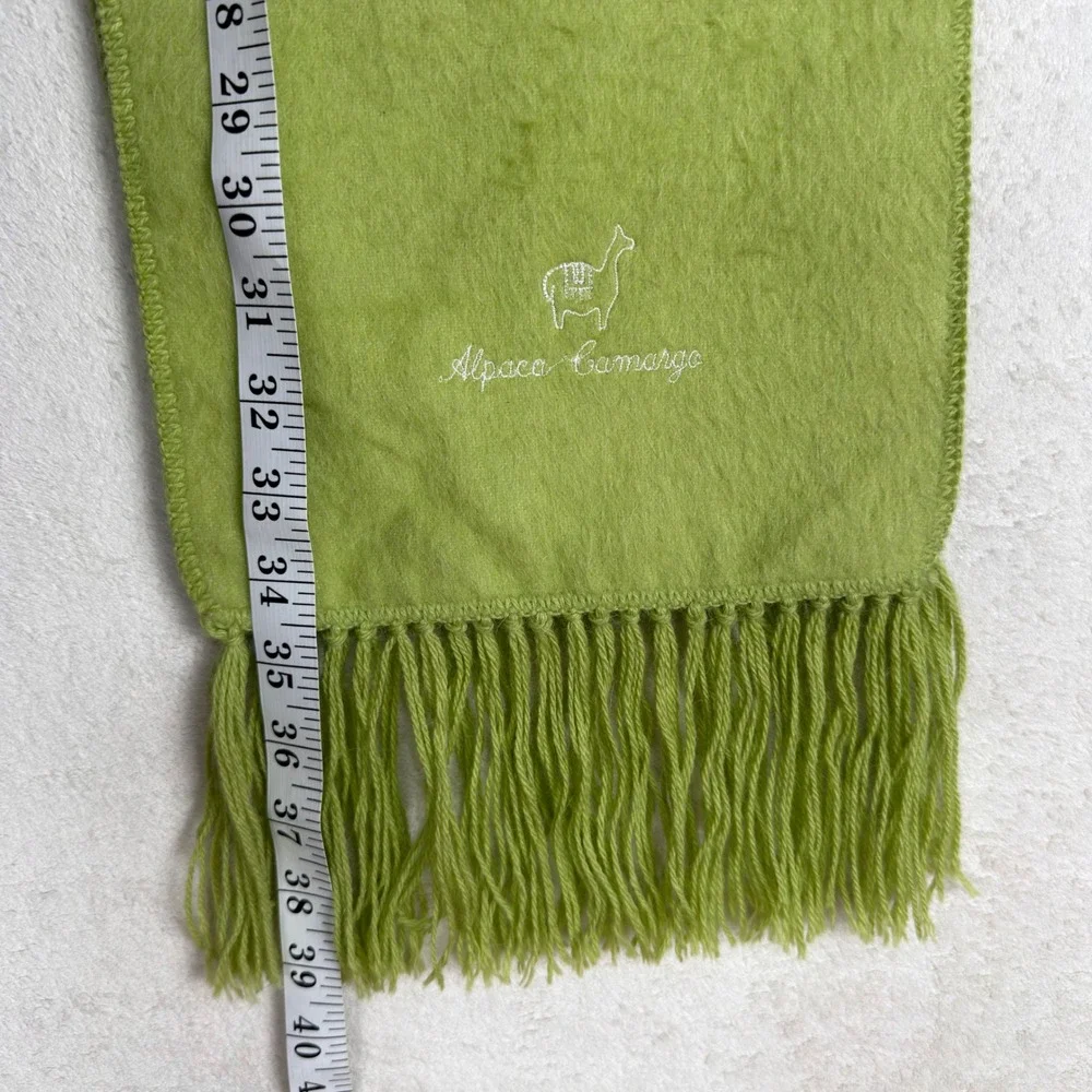 Alpaca Camargo Lime Green Alpaca Wool Fringed Scarf Made in Peru Solid Wrap